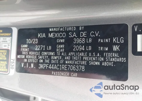 2024 Kia Forte Gt z USA, uszkodzony, nr VIN 3KPF44AC1RE706378